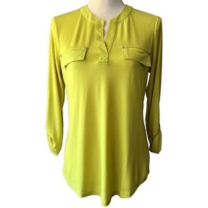 Jones New‎ York Signature Blouse Top 3/4 Sleeve Chartreuse Size M
